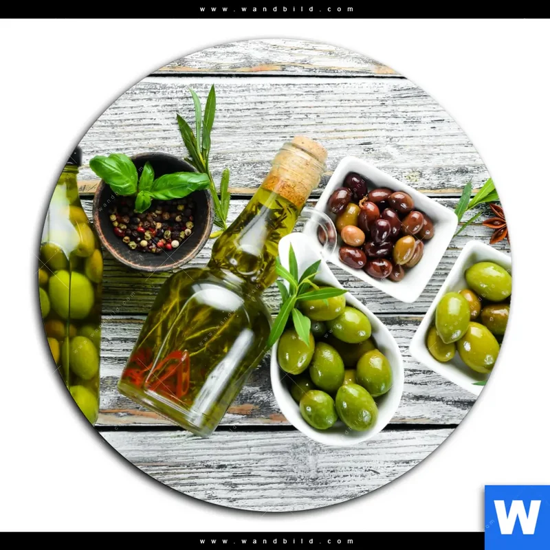 Alu-Dibond Bild | Mediterrane Olivenvielfalt | Rund