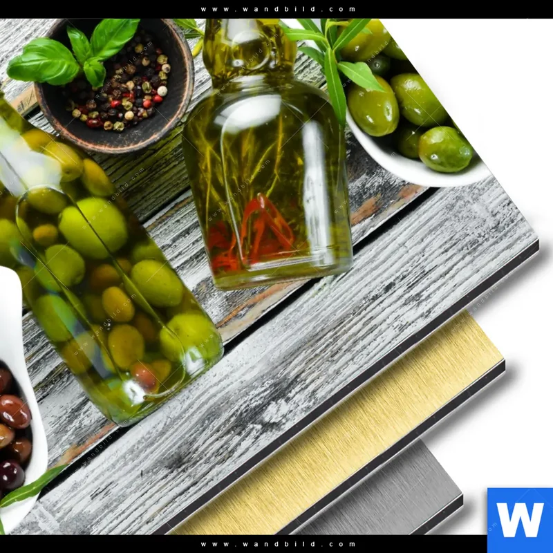 Aluminiumbild gebürstet | Mediterrane Olivenvielfalt | Quadrat