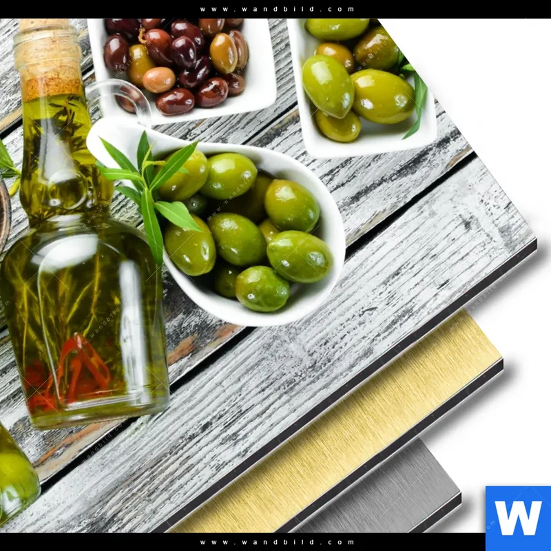 Aluminiumbild gebürstet | Mediterrane Olivenvielfalt | Rund