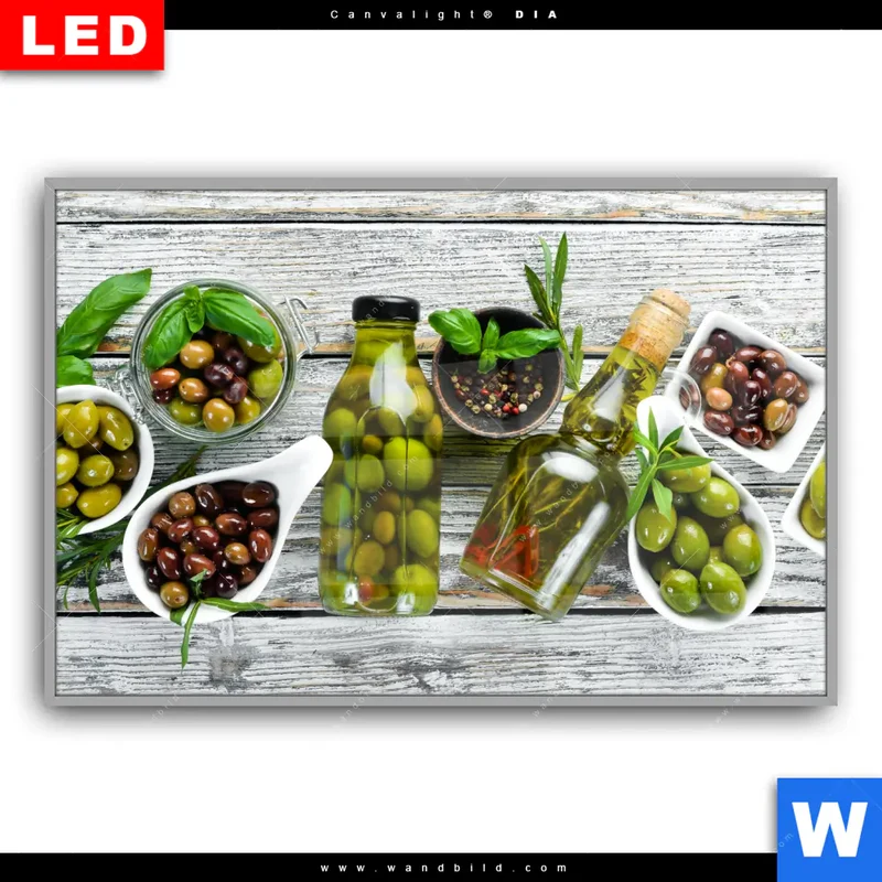 Leuchtbild Acrylglas Canvalight® DIA | Mediterrane Olivenvielfalt | Querformat
