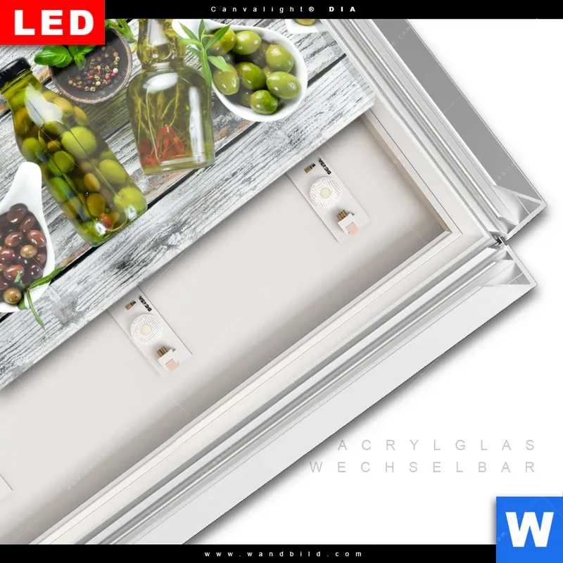 Leuchtbild Acrylglas Canvalight® DIA | Mediterrane Olivenvielfalt | Querformat