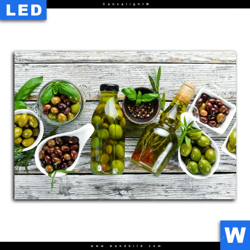 Canvalight® Leuchtbild | Mediterrane Olivenvielfalt | Querformat