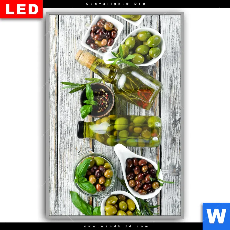 Leuchtbild Acrylglas Canvalight® DIA | Mediterrane Olivenvielfalt | Hochformat