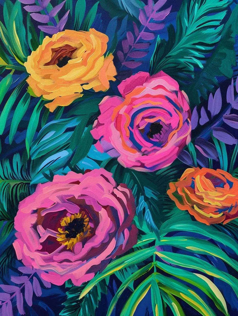 Tropical Neon Blooms