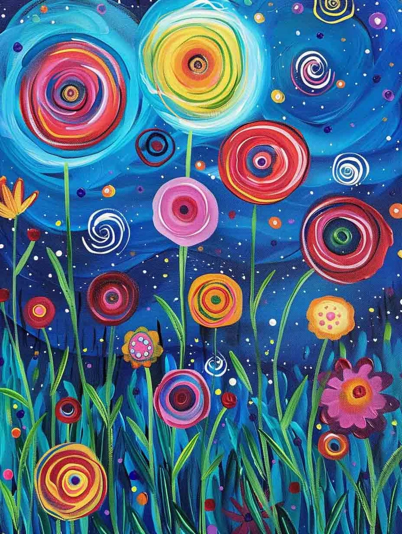 Whimsical Garden of Colorful Flowers