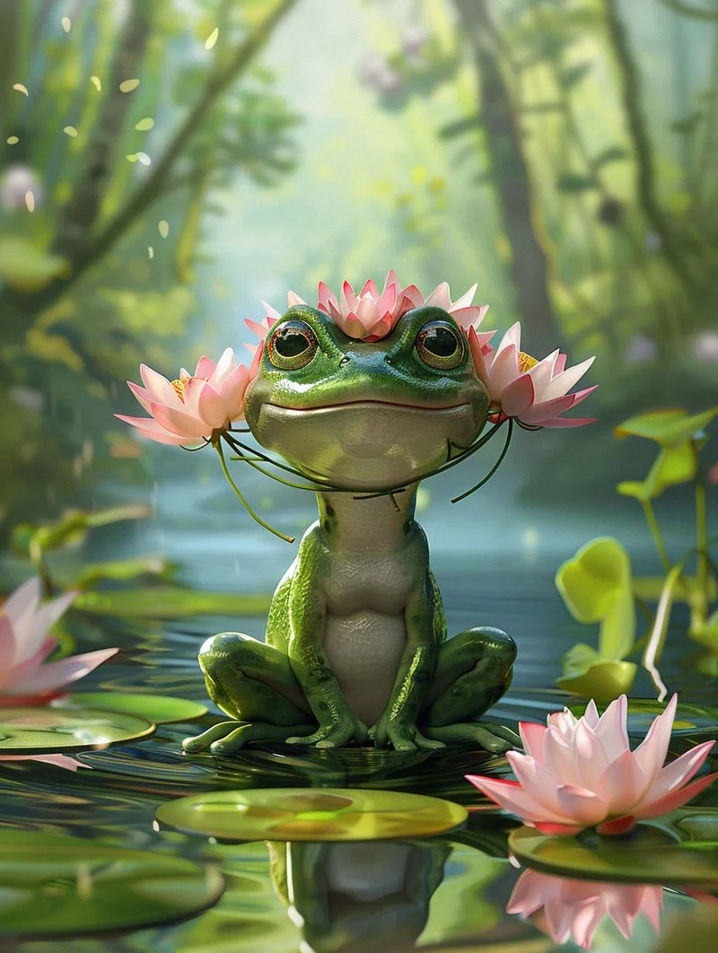 Frog in Blossom Bliss