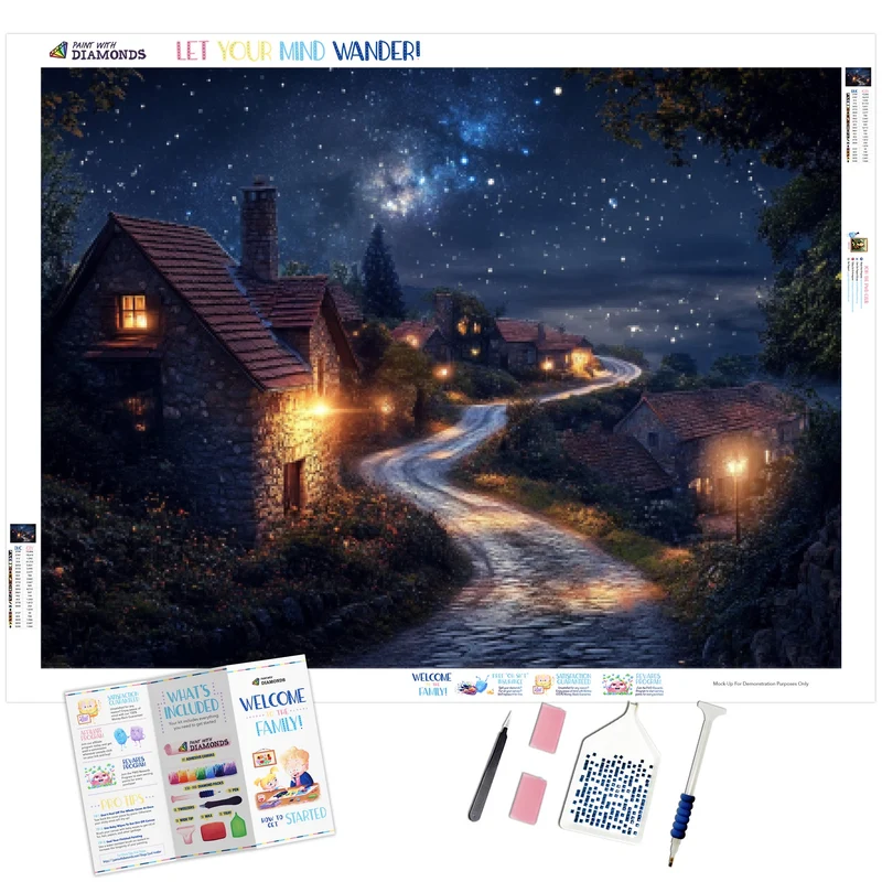 Village Road Beneath Soft Stars