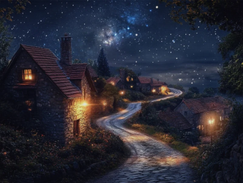 Village Road Beneath Soft Stars