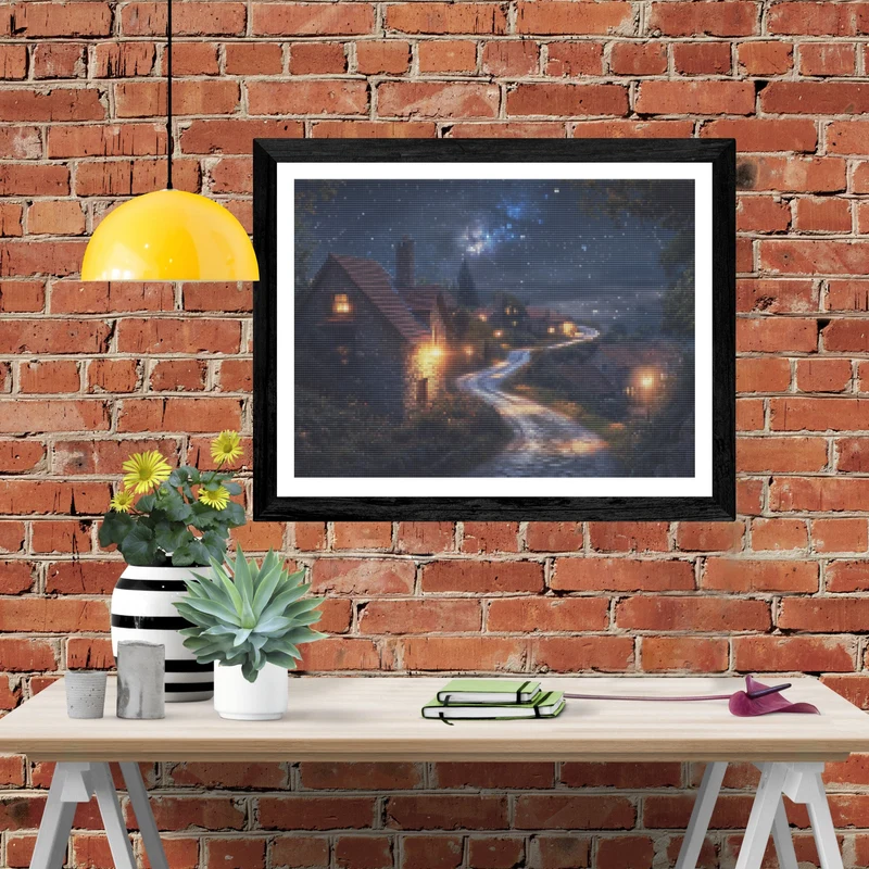 Village Road Beneath Soft Stars