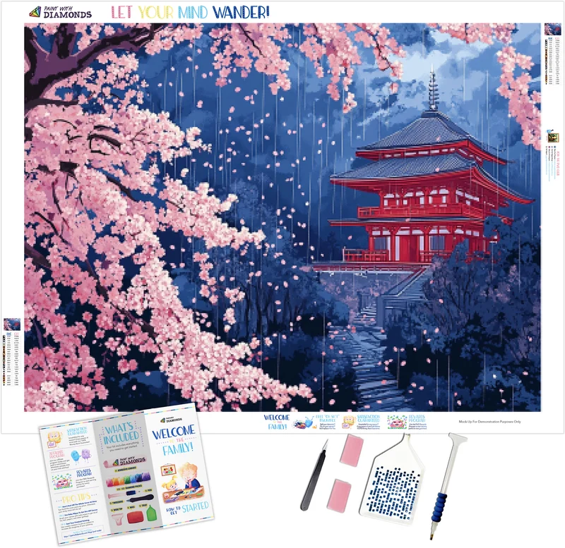 Cherry Blossom Rain Over a Pagoda