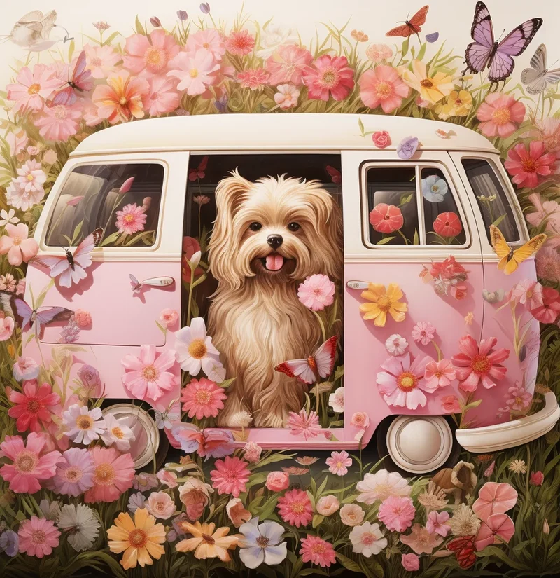 Flower Van Puppy Diamond Art Kit
