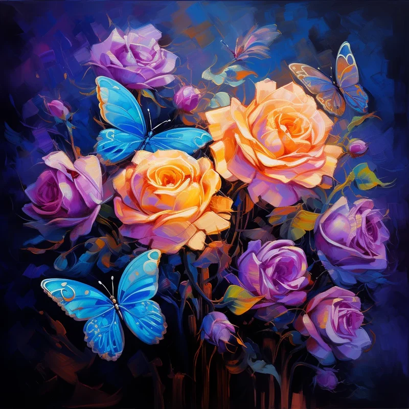 Yellow And Purple Roses Diamond Art Kit