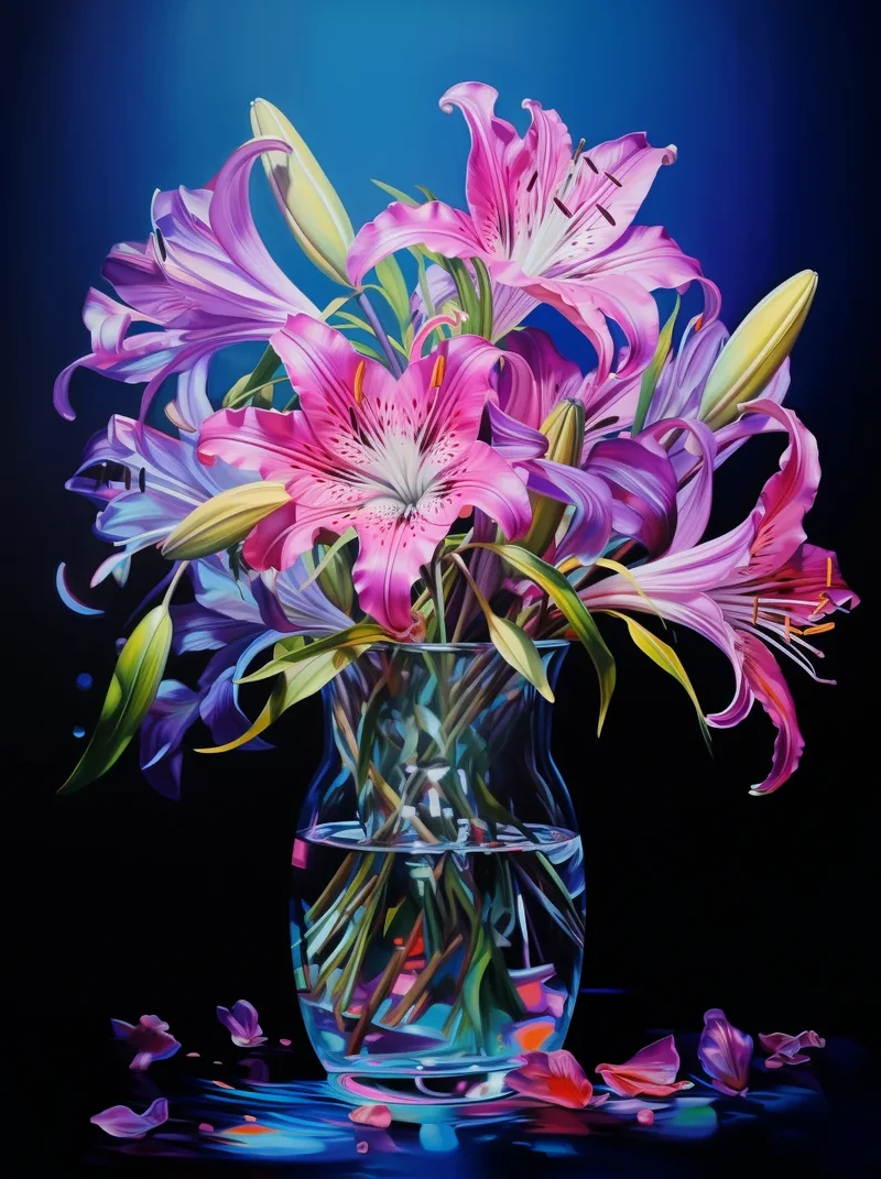 Blue Background Vase Of Lilies Diamond Art Kit