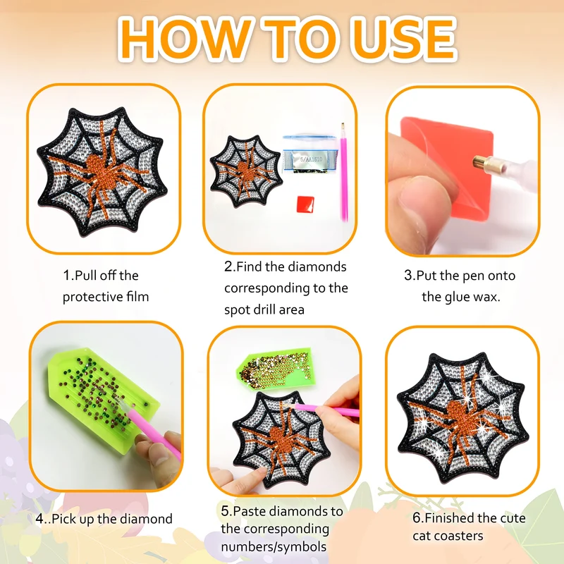 Halloween Webs DIY Diamond Painting Coasters