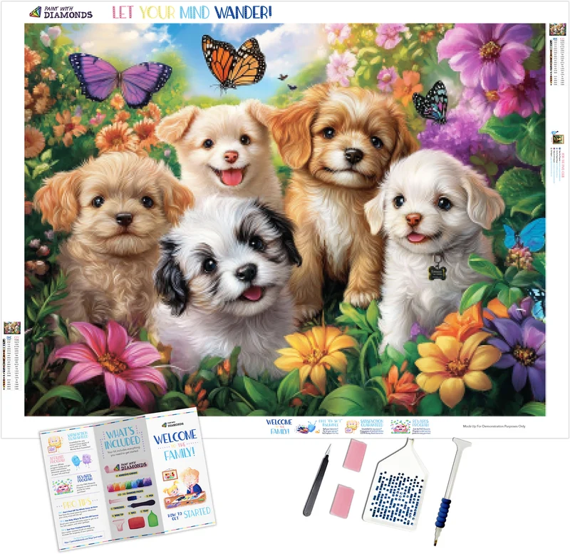 Garden of Playful Puppies