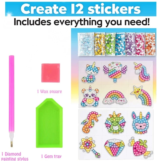 Diamond Painting Stickers For Kids (12 Pack)