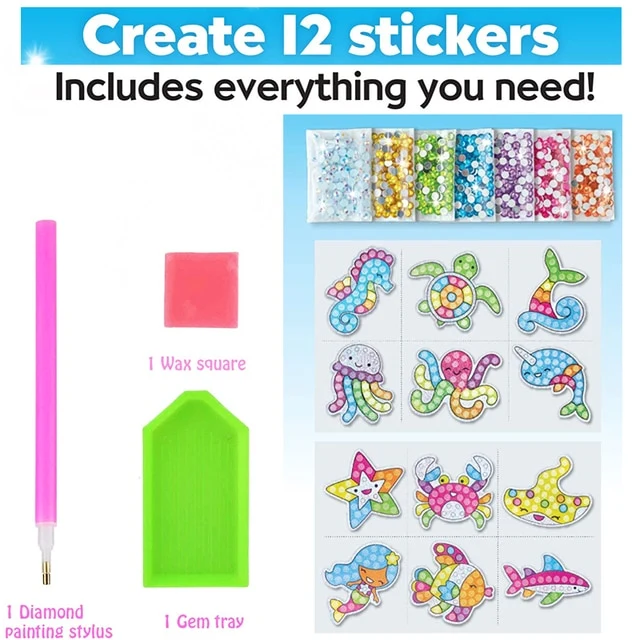 Diamond Painting Stickers For Kids (12 Pack)