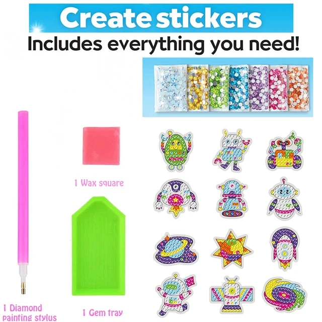 Diamond Painting Stickers For Kids (12 Pack)