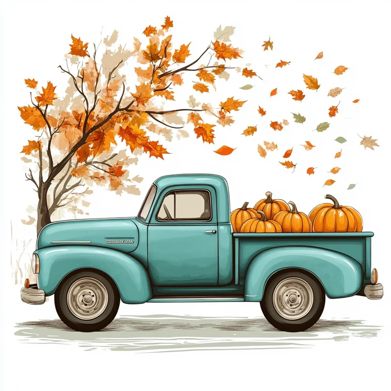 Green Truck and Fall Pumpkins Diamond Art Kit