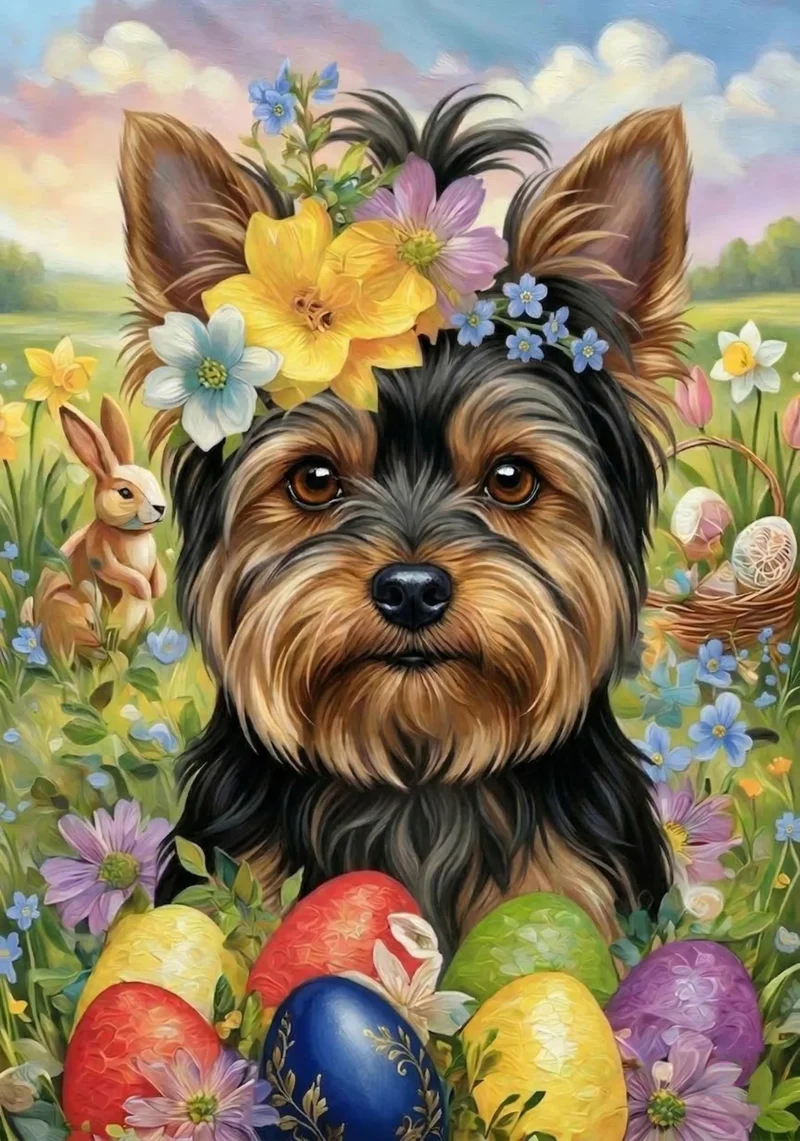 Black and Gold Easter Yorkshire Terrier Diamond Art Kit